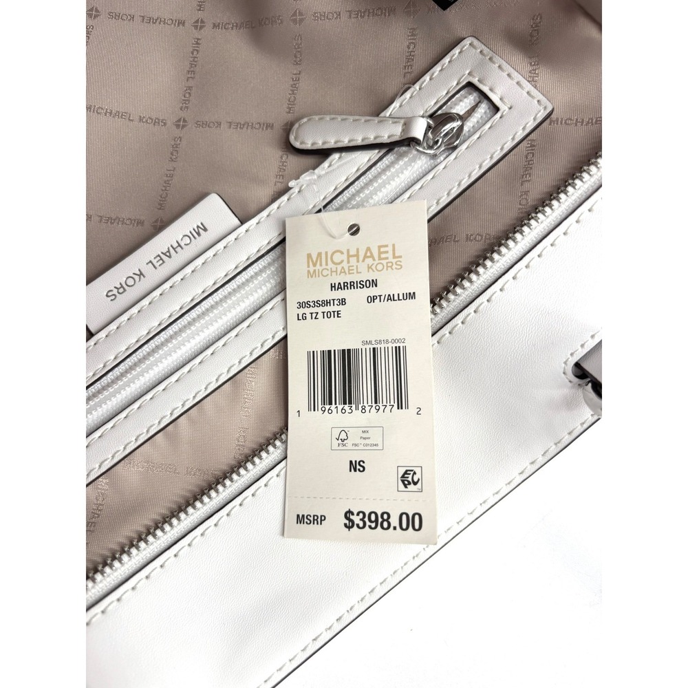 NWT MICHAEL Michael Kors Harrison Large Top Zip Tote in Optic White/ Allum - Picture 9 of 10